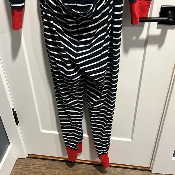 J Crew Unionsuit Onesie Pajamas Navy Stripe Red Jersey Cotton Loungewear EUC - Picture 9 of 10